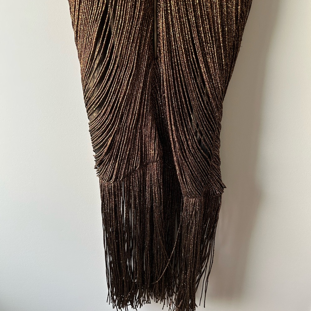 Not So Serious by Pallavi Mohan fringed copper colored halter dress - Picture 8 of 9